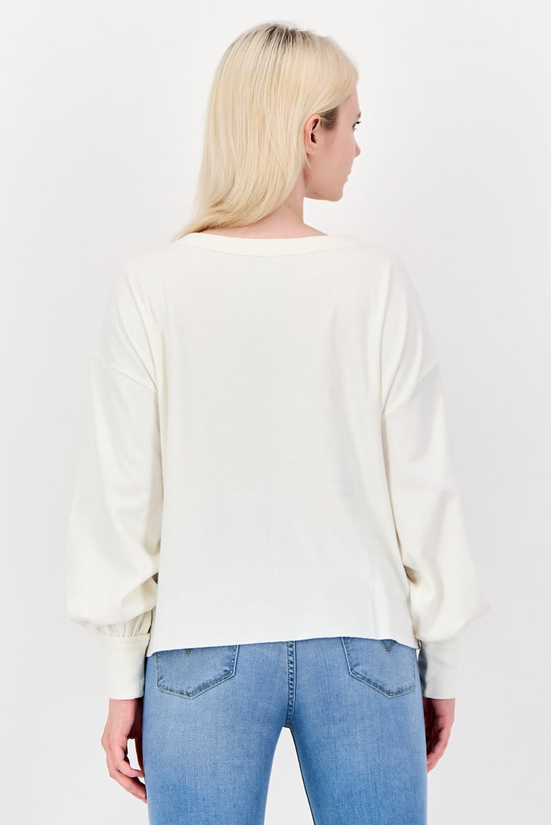 NIA Women Round Neck Long Sleeve Textured Sweatshirt, White - Image 3
